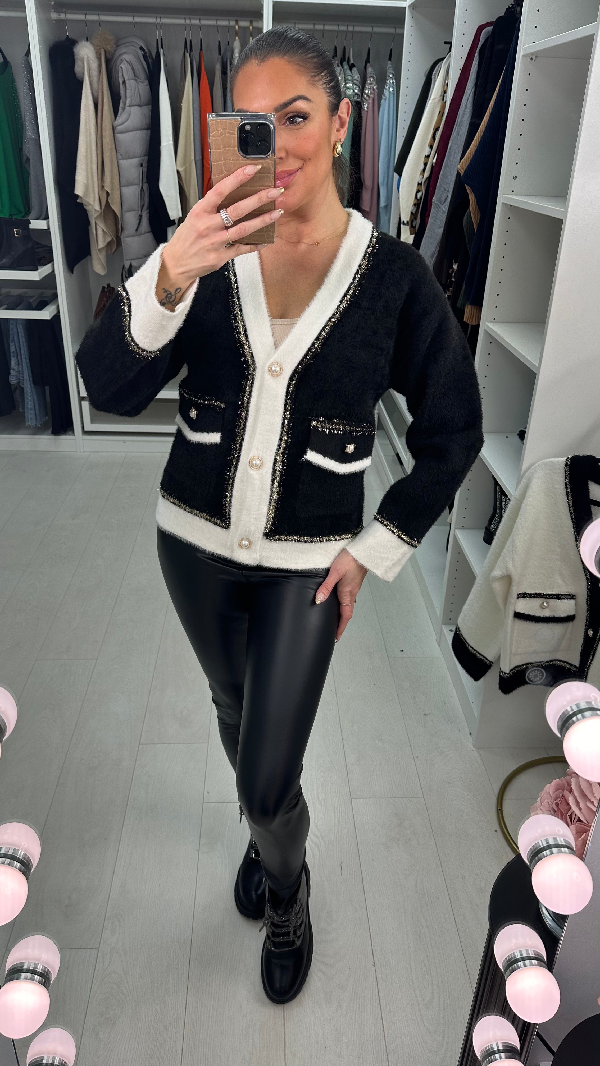 Acadia Fluffy Pearl Button Front Cardigan