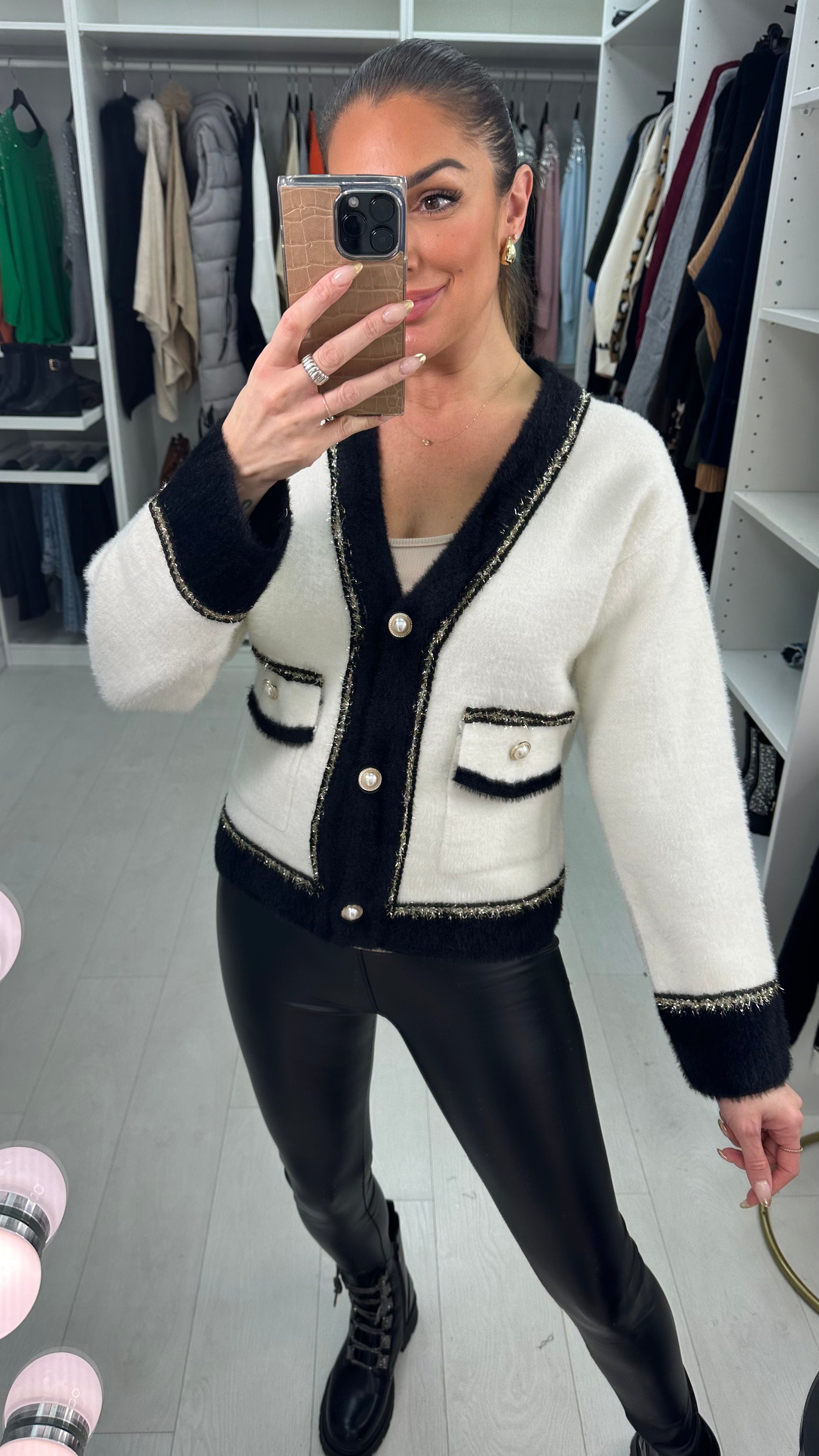 Acadia Fluffy Pearl Button Front Cardigan