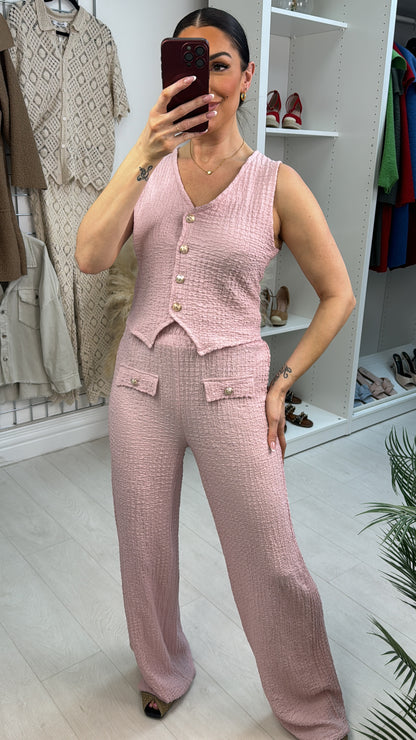 Vikki Plain Textured Button Front Co-Ord Set