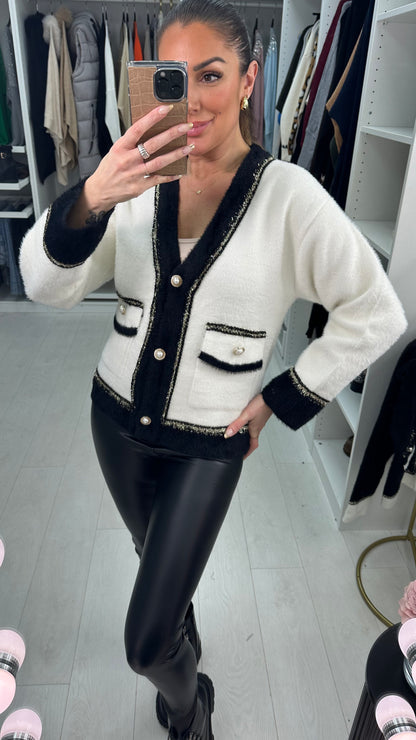 Acadia Fluffy Pearl Button Front Cardigan