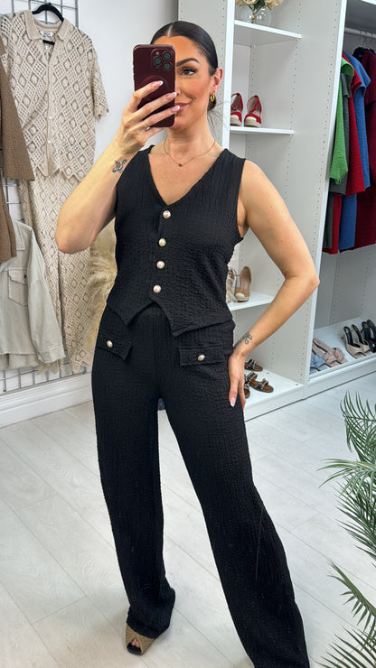 Vikki Plain Textured Button Front Co-Ord Set