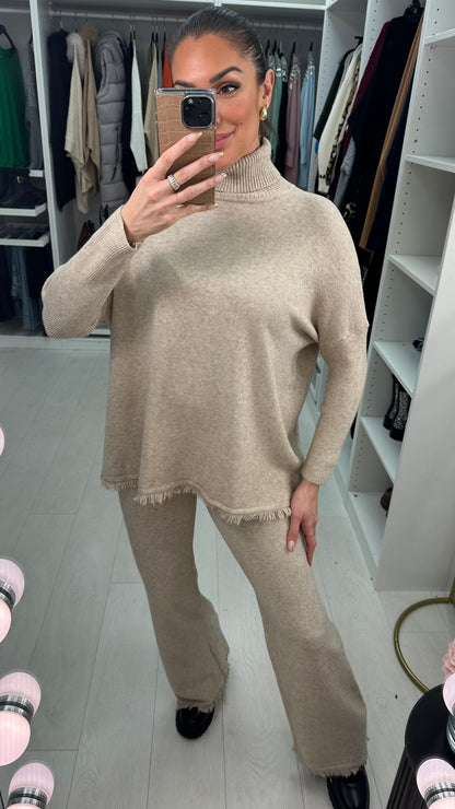 Fernanda Plain Fringe Detail Roll Neck Loungewear Set