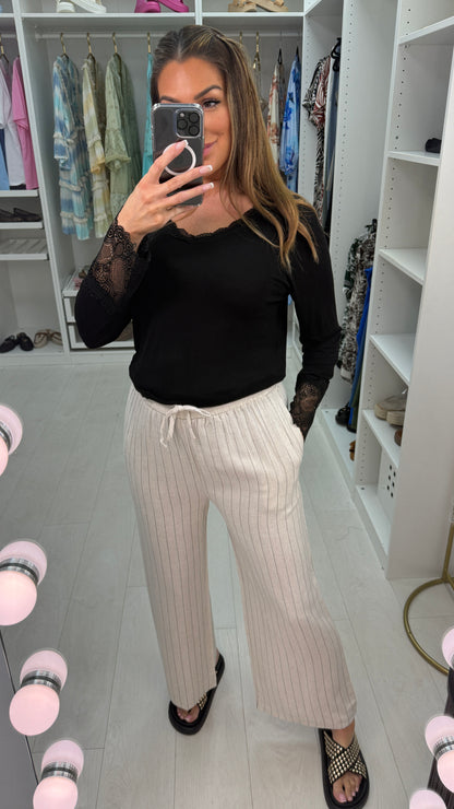 Rosie Striped Elasticated Waist Wide Leg Linen Trousers