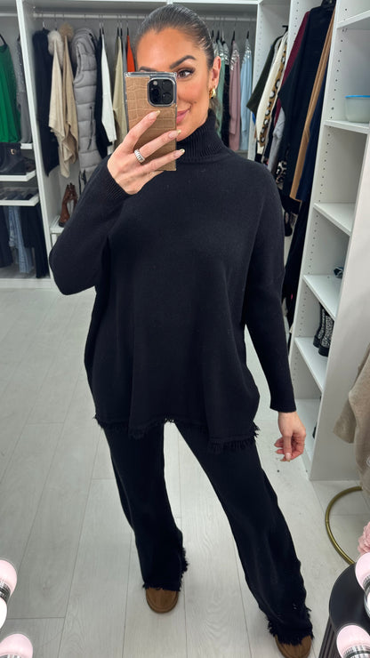 Fernanda Plain Fringe Detail Roll Neck Loungewear Set