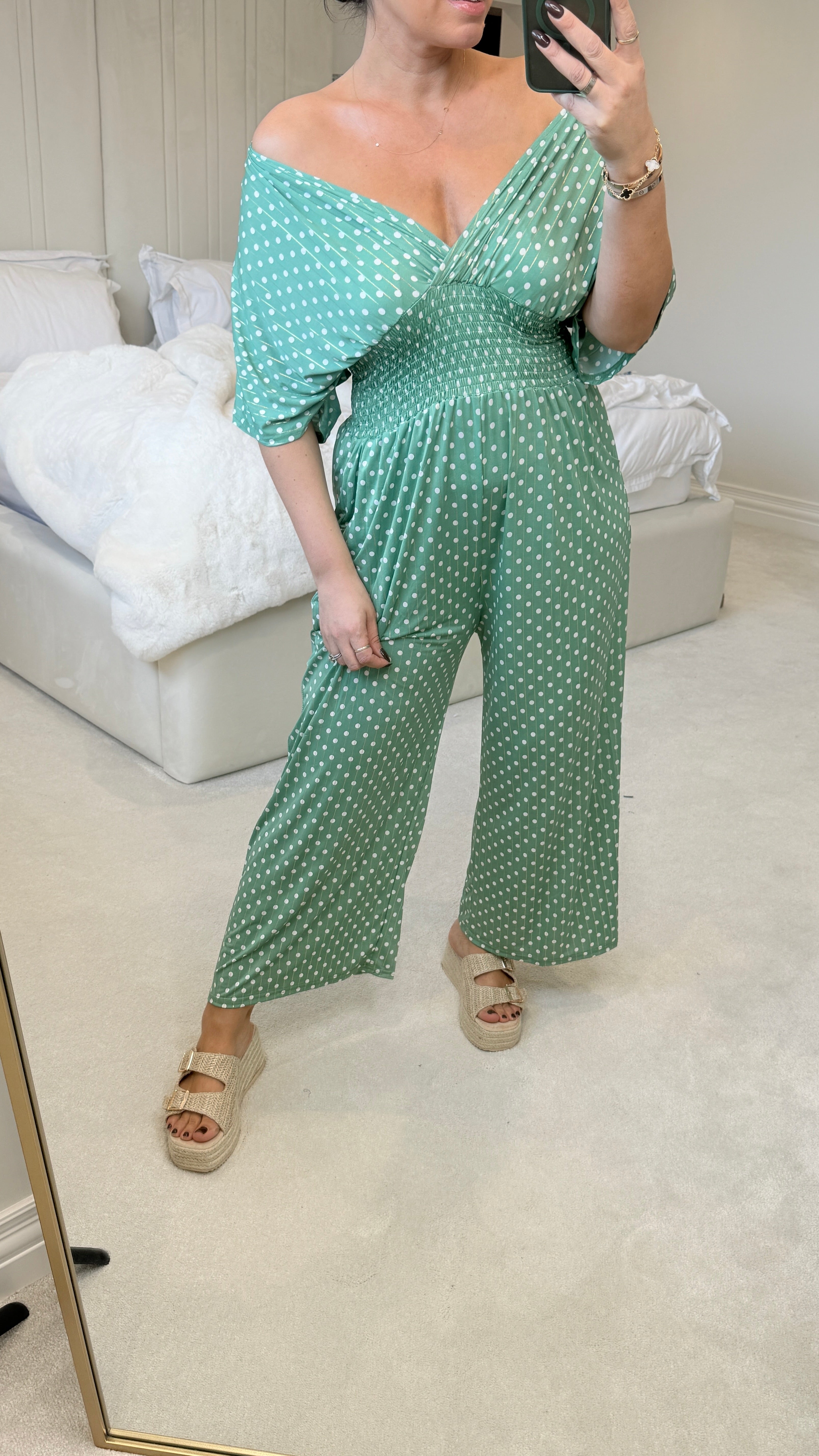 Daniela Polka Dot Print Elasticated Waist Jumpsuit