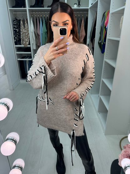 Debra Stitch Detail Roll Neck Knit Jumper