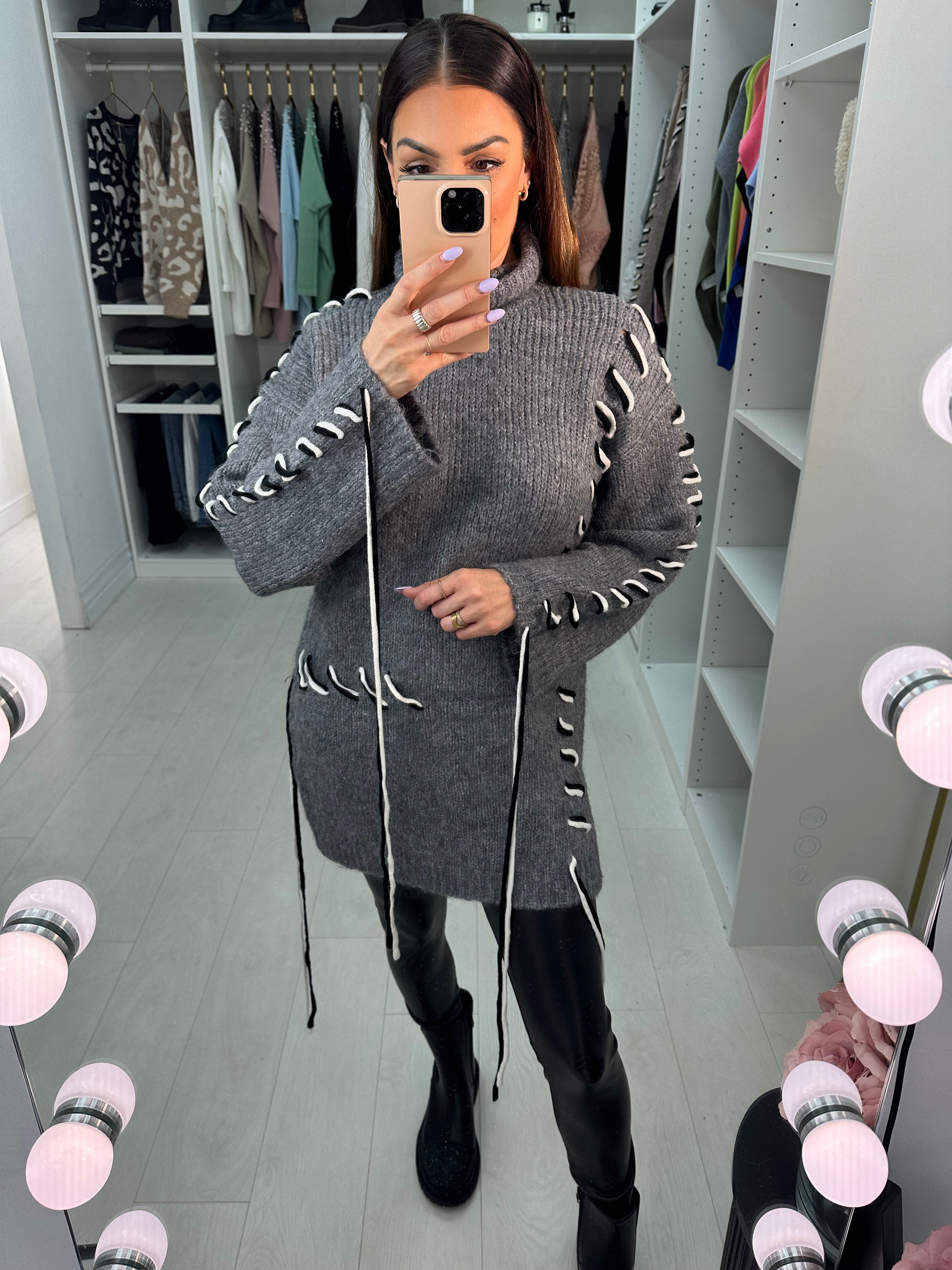 Debra Stitch Detail Roll Neck Knit Jumper