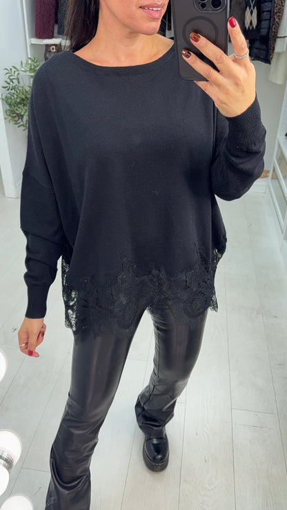 Daisy Embellished Lace Hem Loose Fit Jumper