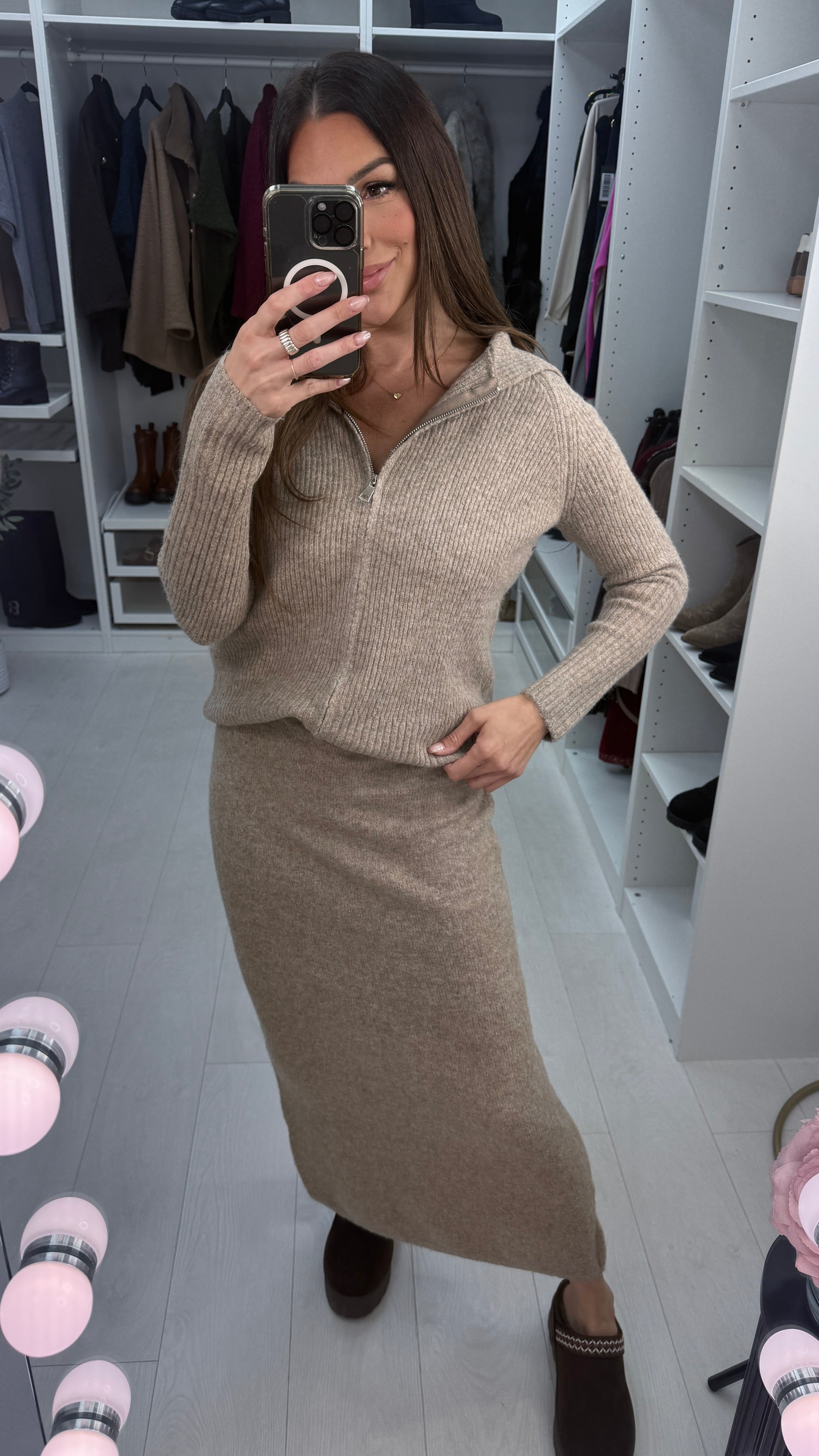 Tarissa Plain Ribbed Zip Front Skirt Co-Ord Set