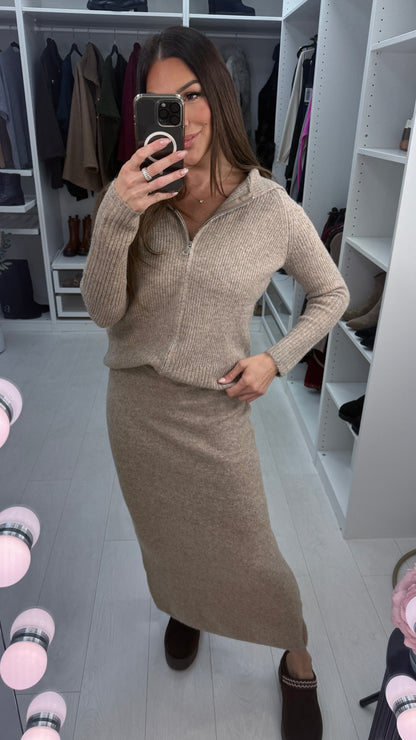 Tarissa Plain Ribbed Zip Front Skirt Co-Ord Set