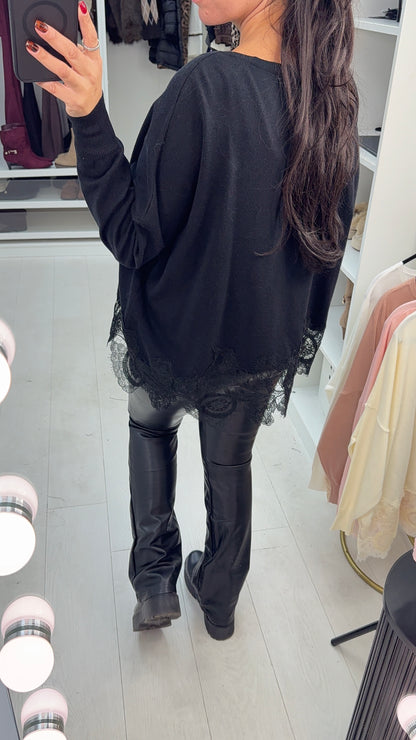 Daisy Embellished Lace Hem Loose Fit Jumper