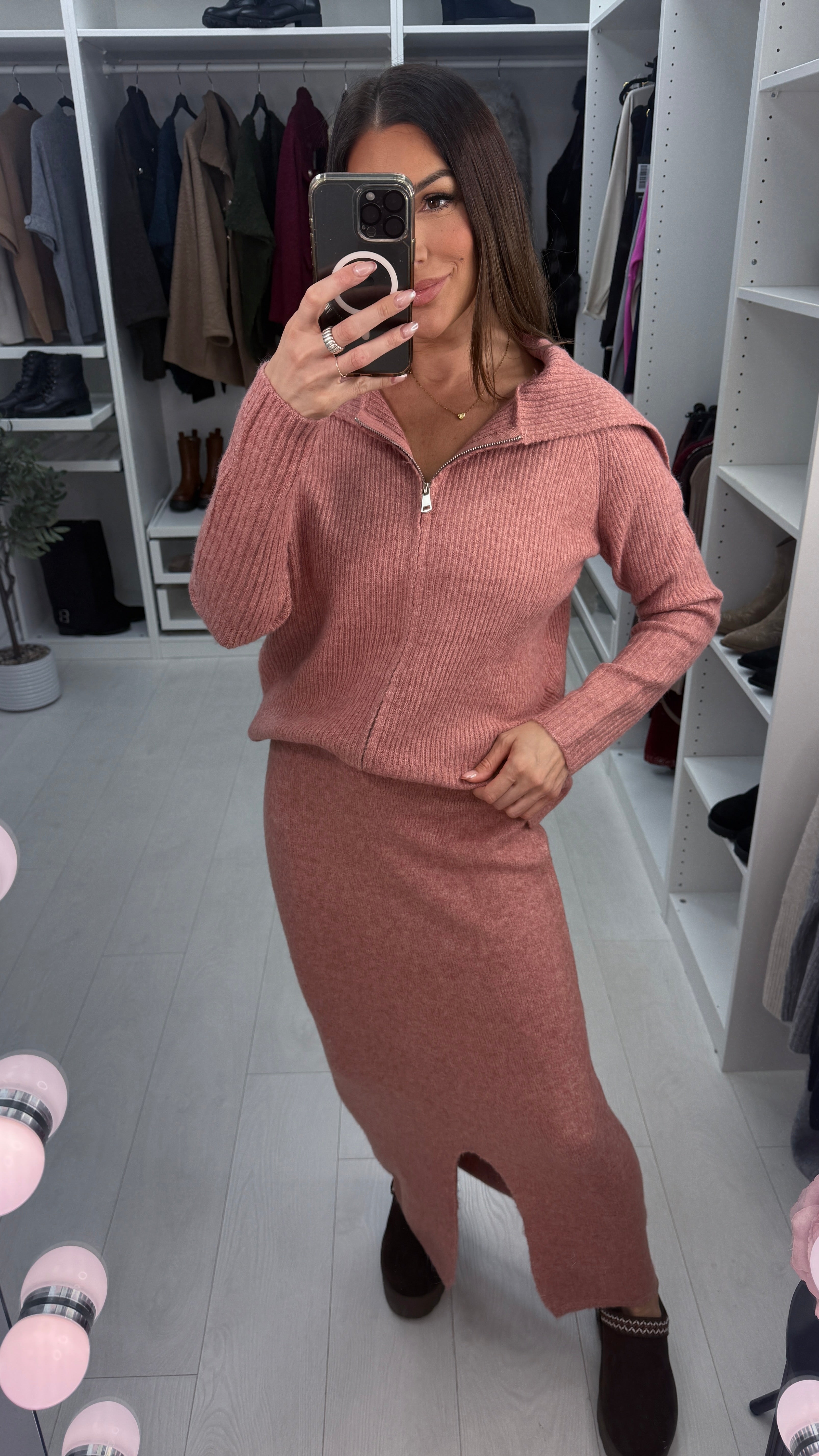 Tarissa Plain Ribbed Zip Front Skirt Co-Ord Set