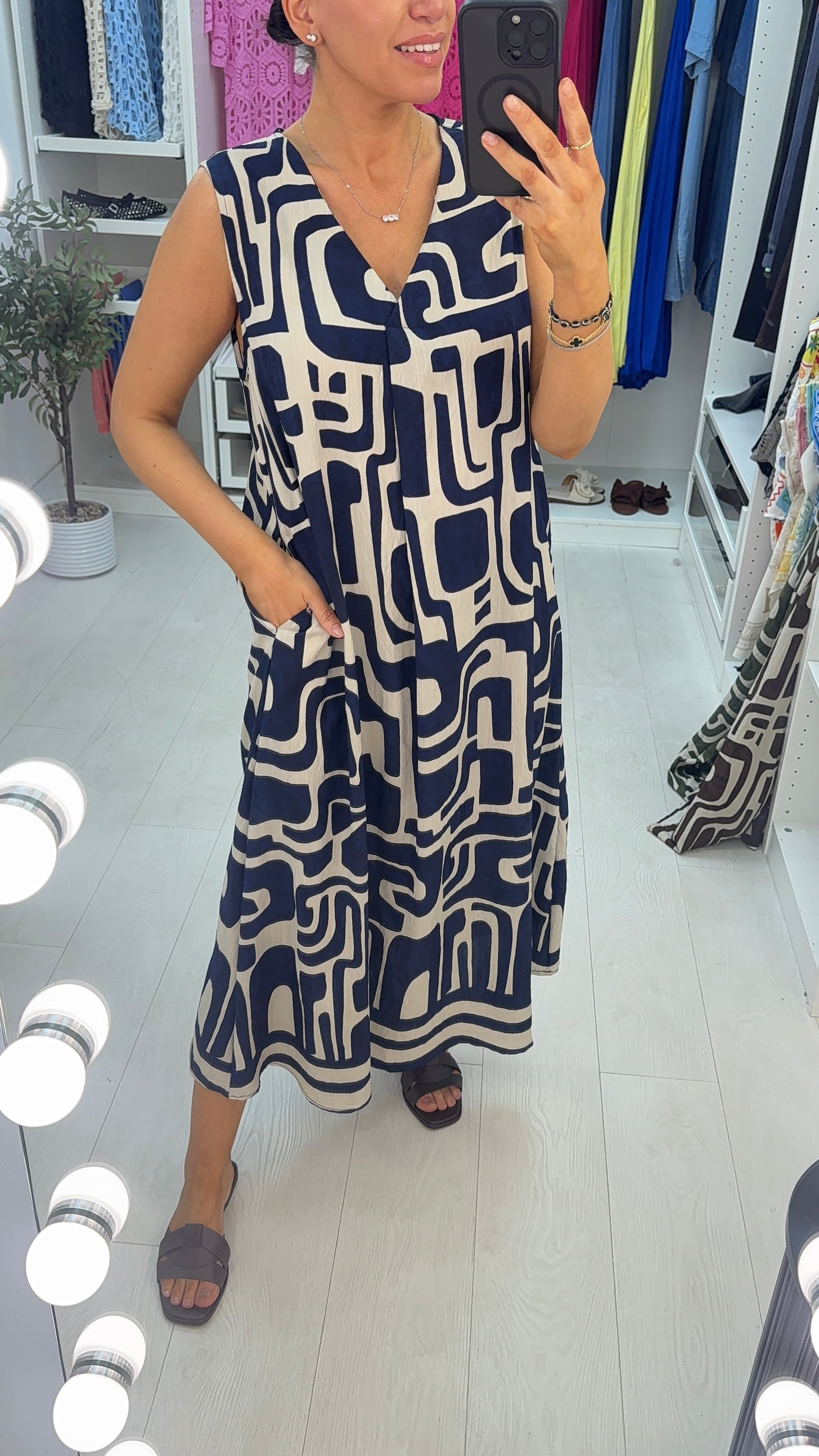 Loula Abstract V Neck Loose Fit Maxi Dress