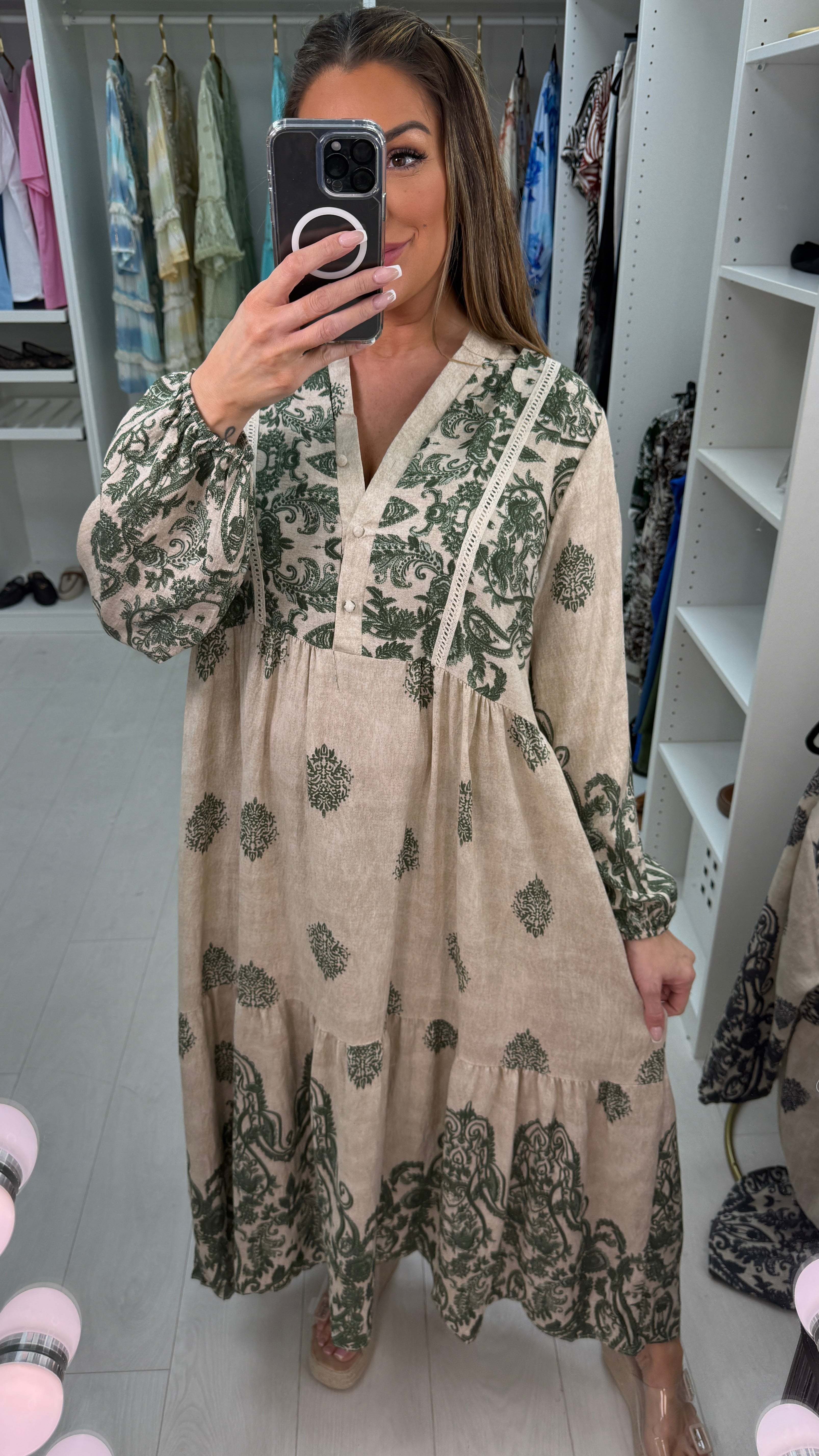 Jaycee Paisley Print V Neck Loose Fit Smock Dress