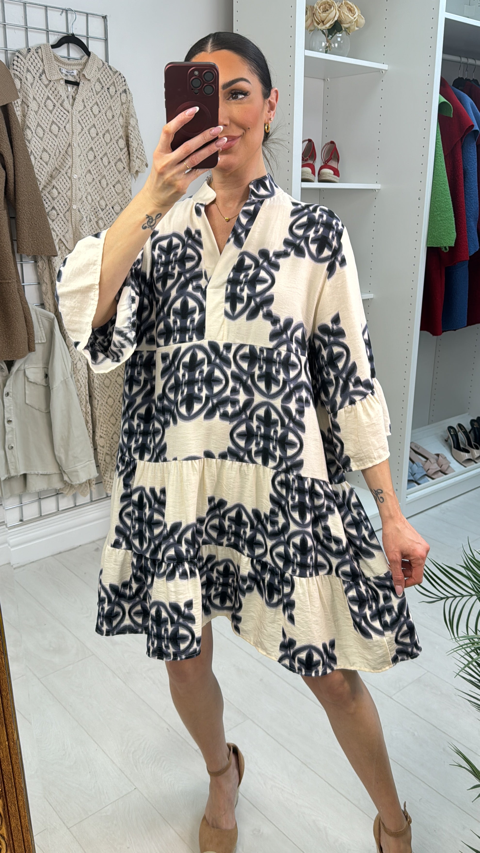 Meira V-Neck Smock Dress