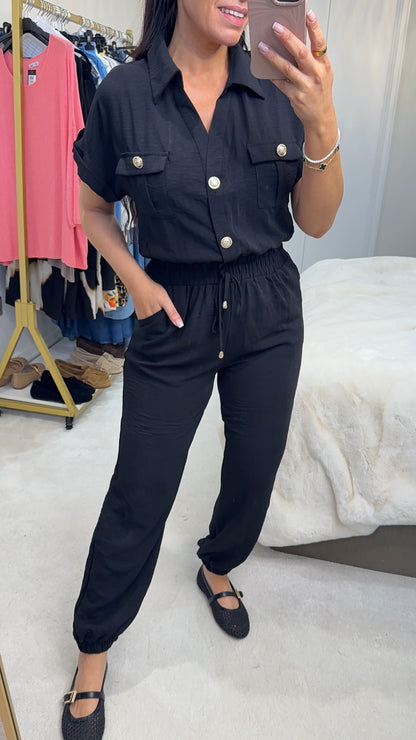 Romina Plain Crepe Short Sleeve Jumpsuit