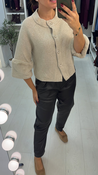Pascal Faux Fur Cuff Button Front Cardigan