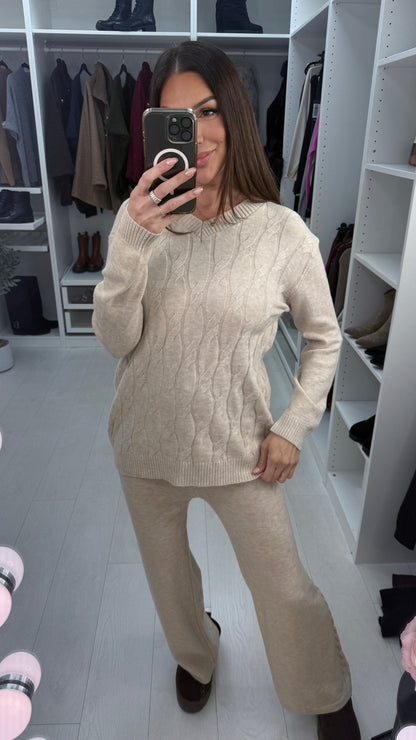 Tianna Plain Cable Knit Loungewear Set