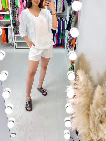 Addiena Cheesecloth Two Piece Shorts Loungewear Set