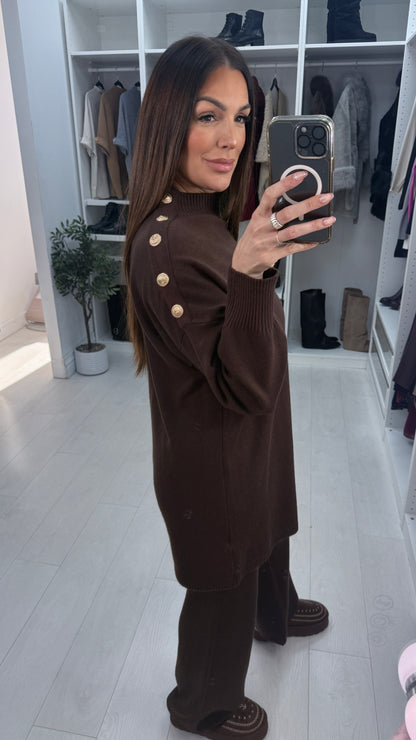 Layanna Plain Button Shoulder Detail Loungewear Set