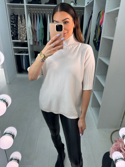Violet Short Sleeve High Neck Jumper