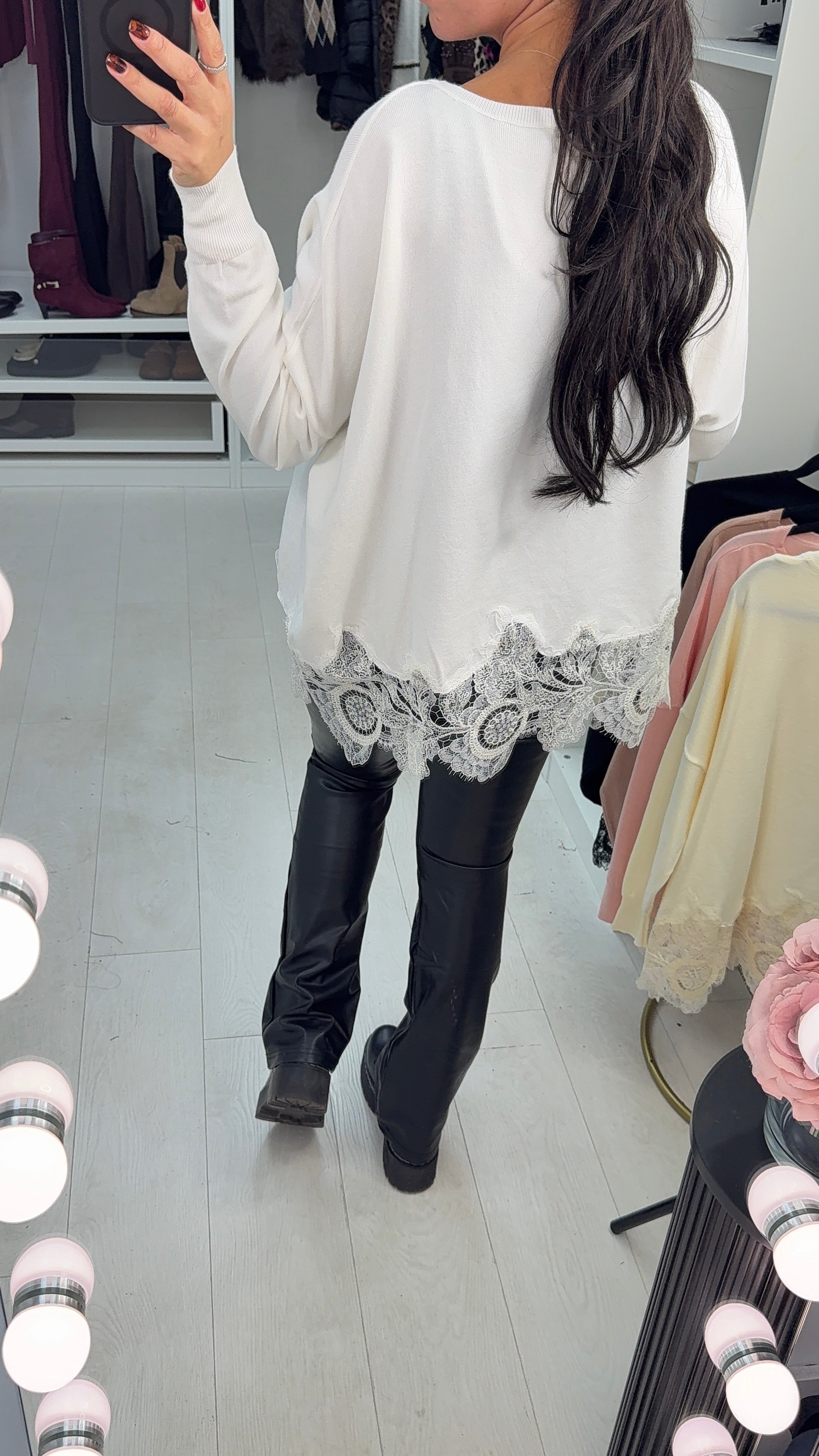 Daisy Embellished Lace Hem Loose Fit Jumper