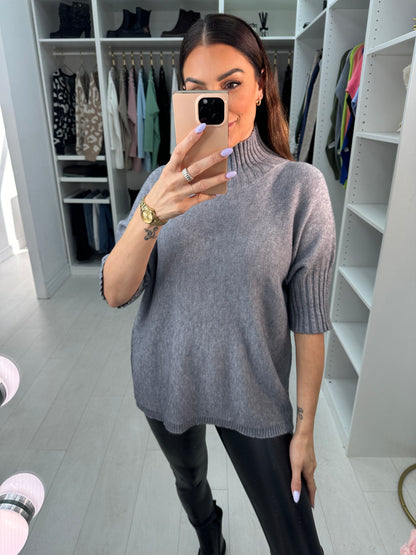 Violet Short Sleeve High Neck Jumper
