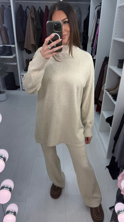 Layanna Plain Button Shoulder Detail Loungewear Set