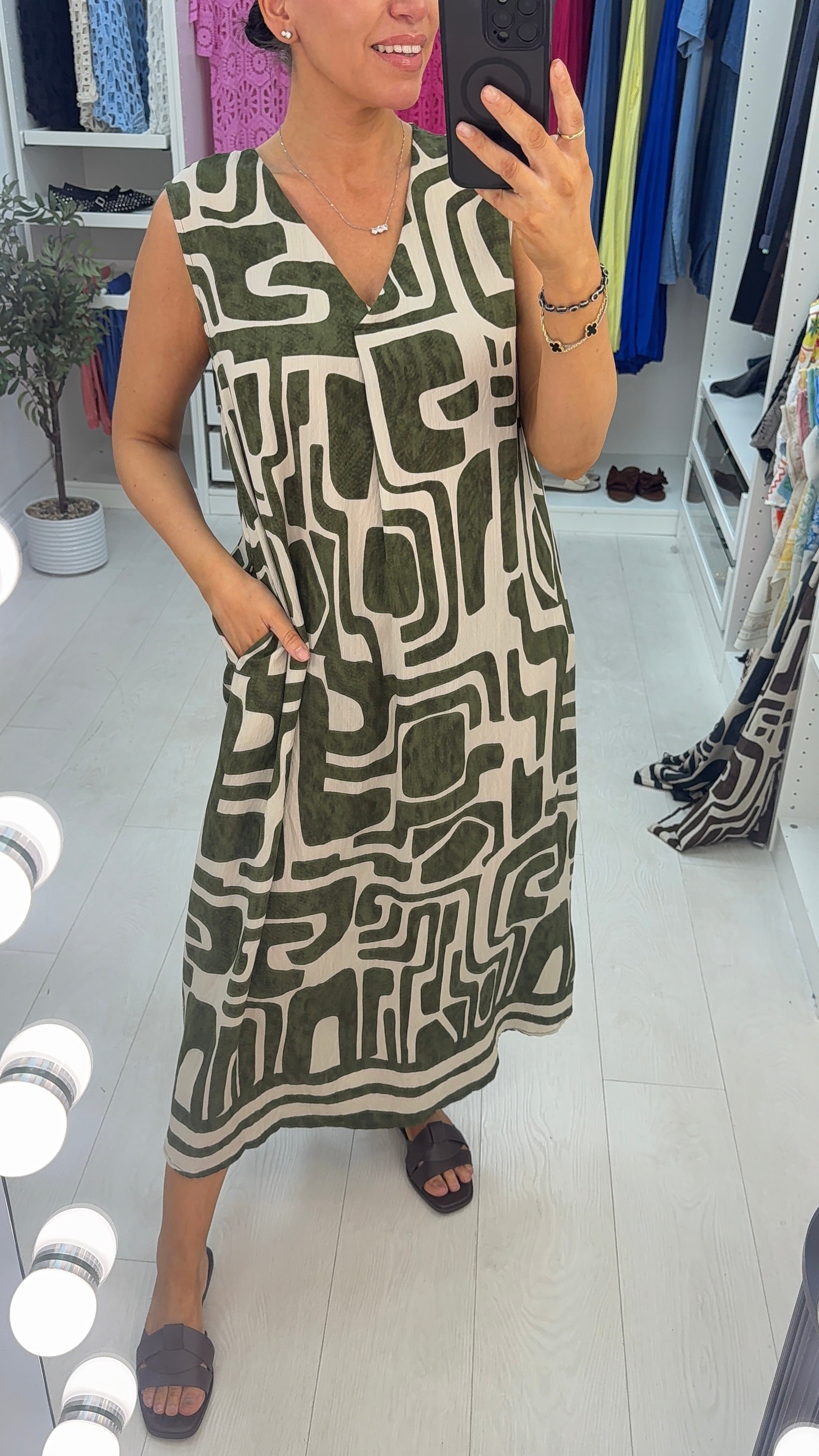 Loula Abstract V Neck Loose Fit Maxi Dress