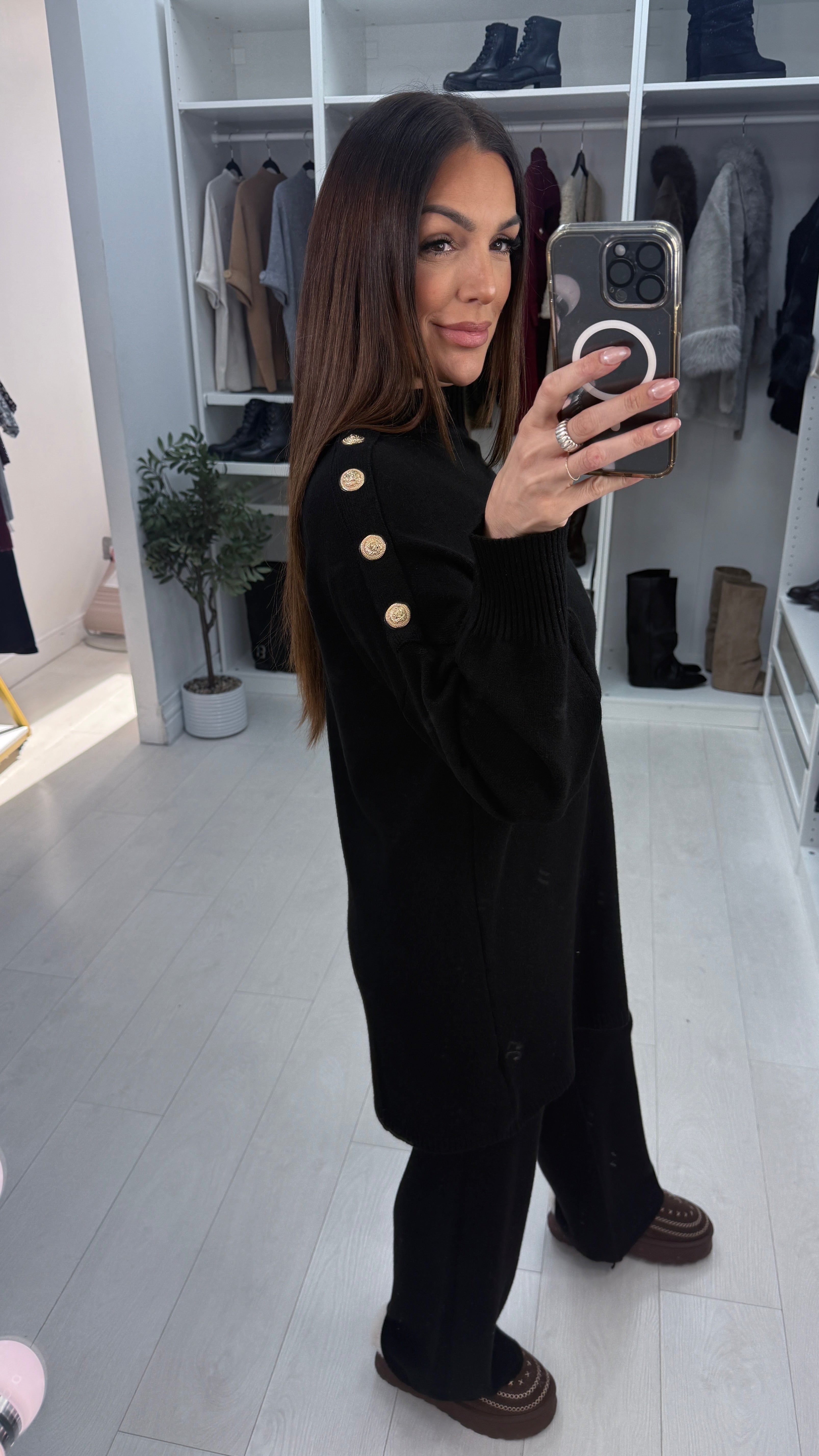 Layanna Plain Button Shoulder Detail Loungewear Set