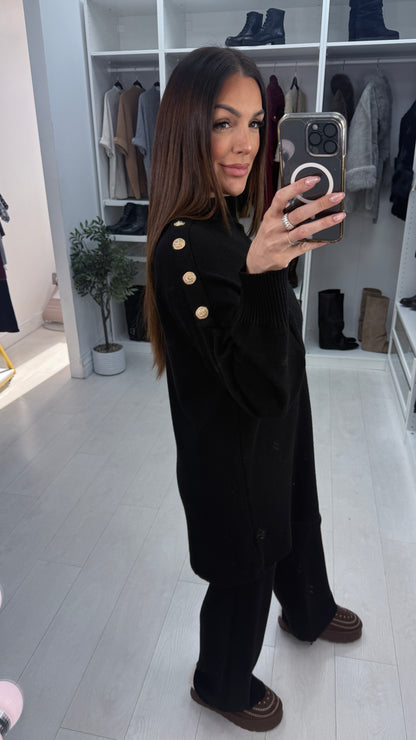 Layanna Plain Button Shoulder Detail Loungewear Set