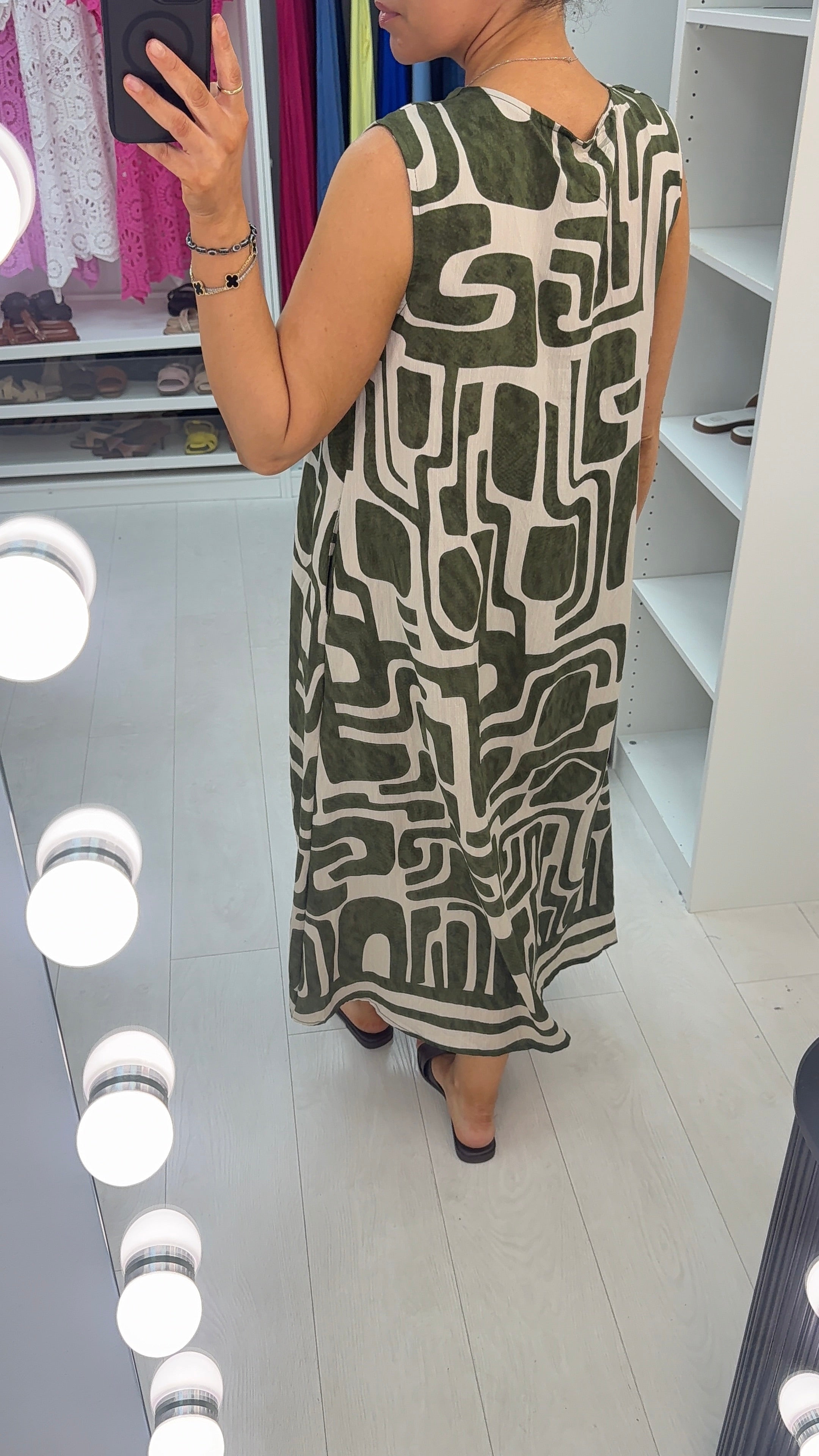 Loula Abstract V Neck Loose Fit Maxi Dress