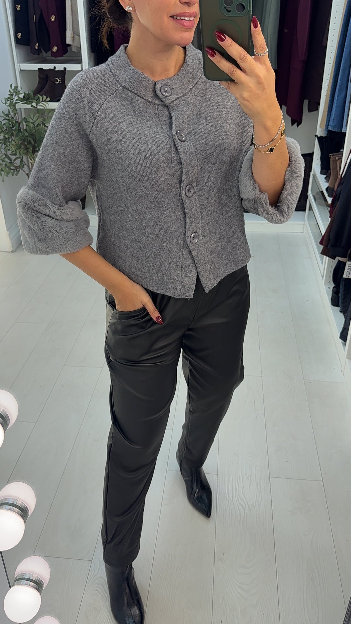 Pascal Faux Fur Cuff Button Front Cardigan