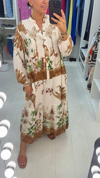 Sabella Tropical Print Loose Fit Maxi Dress