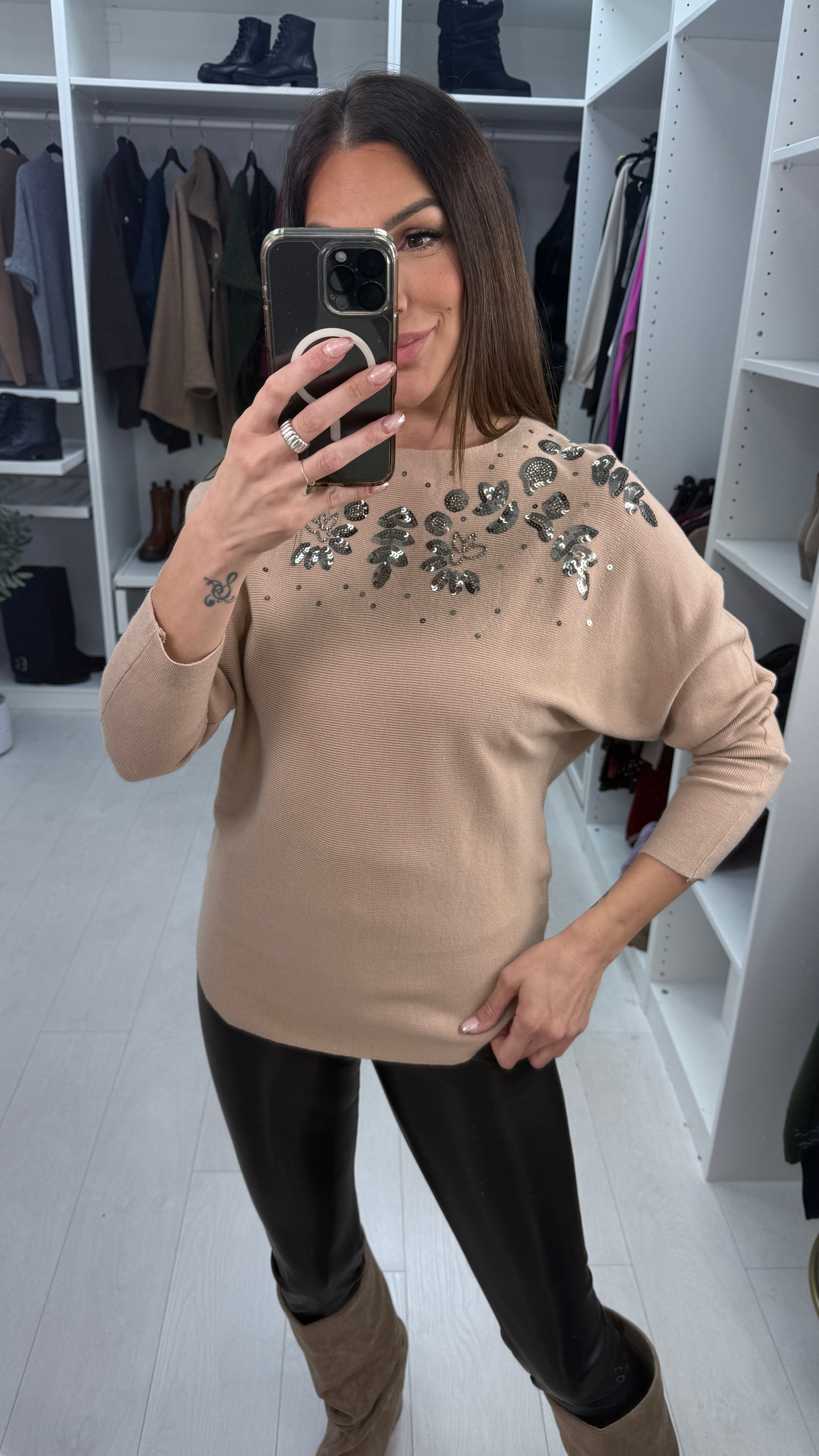 Cailin Sequin Detail Ribbed Knit Jumper