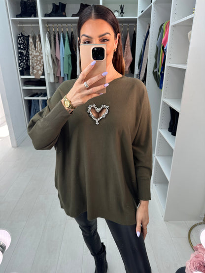 Rose Diamante Cut Out Heart Detail Jumper