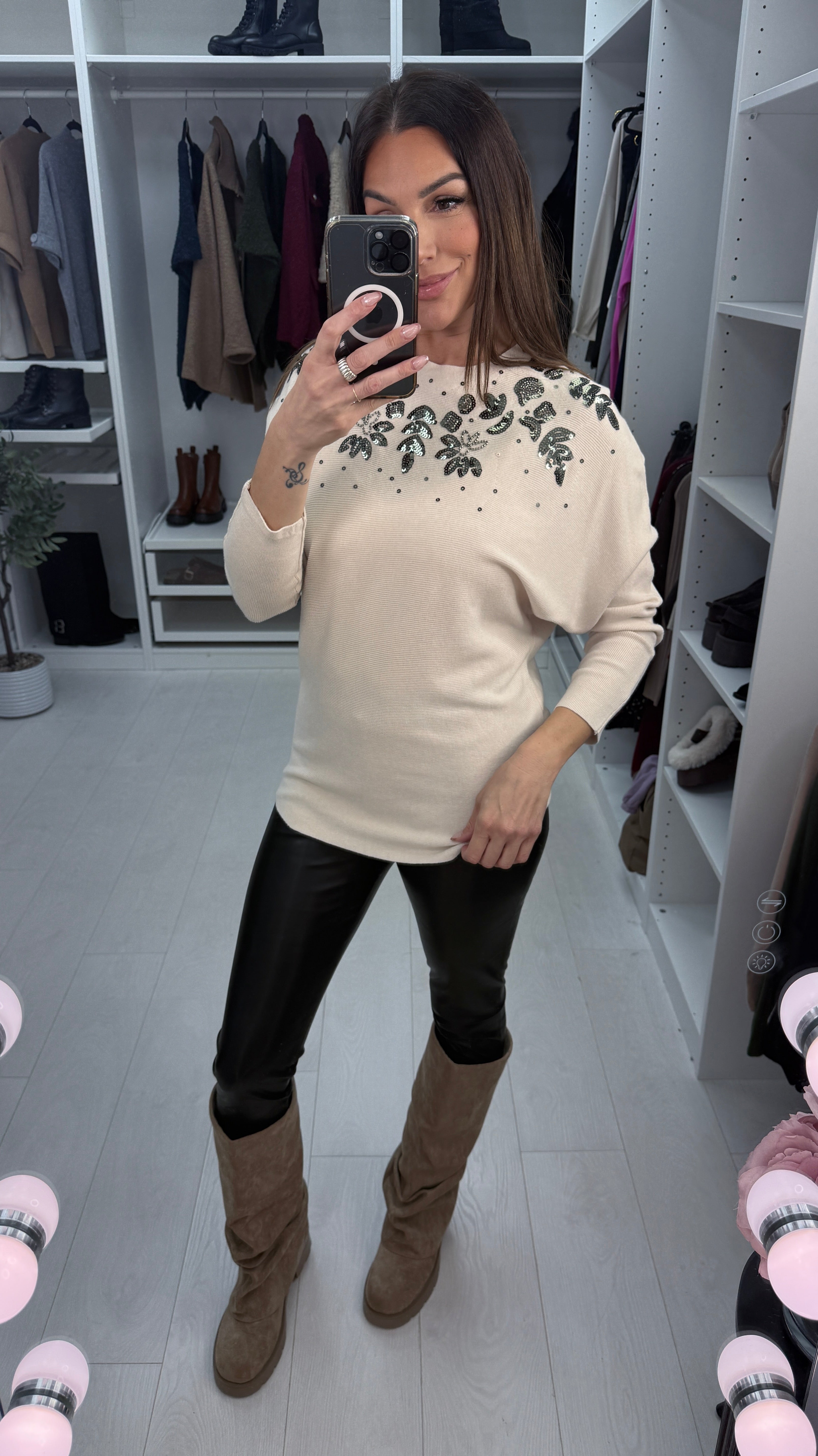 Cailin Sequin Detail Ribbed Knit Jumper