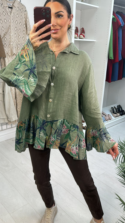 Janella Loose Fit Frill Hem Linen Shirt