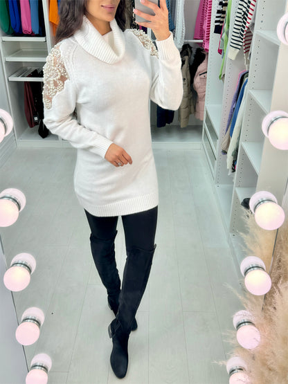 Layton White Roll Neck Knit Tunic