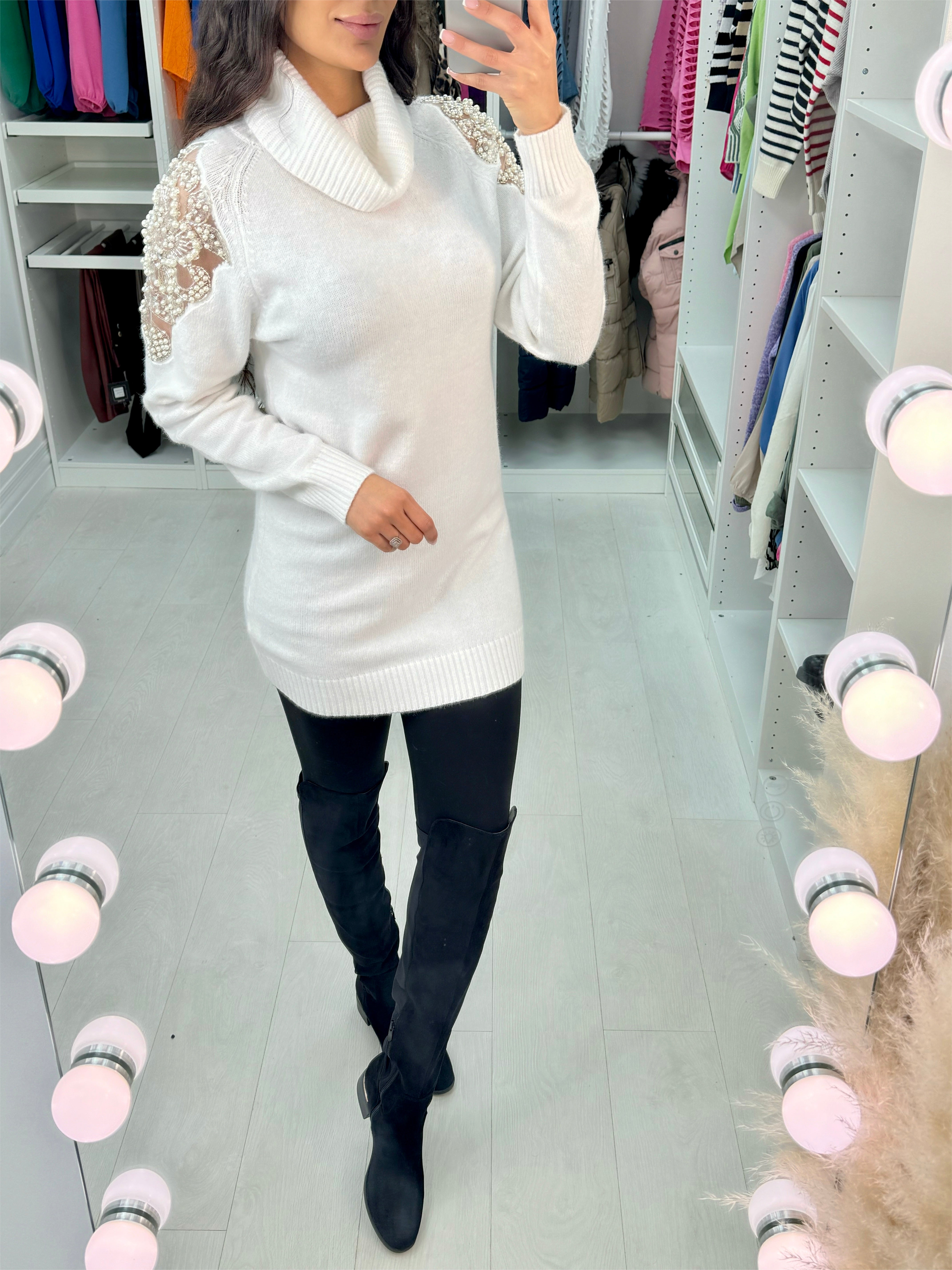 Layton White Roll Neck Knit Tunic