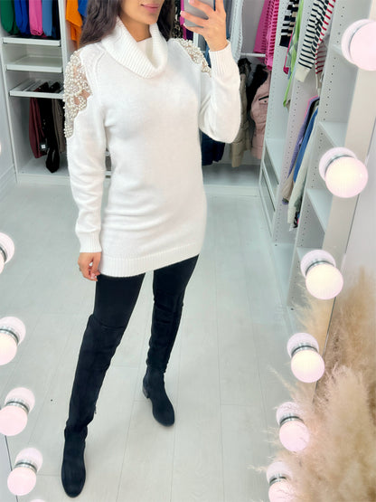 Layton White Roll Neck Knit Tunic