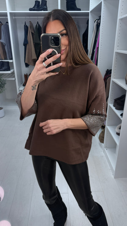 Abigail Embellished 3/4 Sleeve Knit Jumper