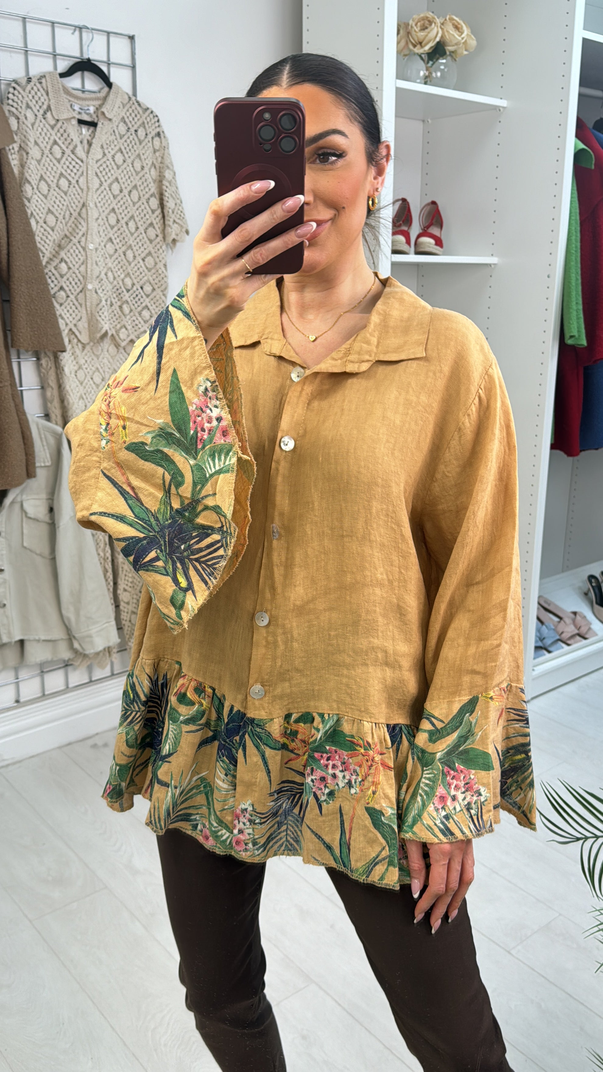 Janella Loose Fit Frill Hem Linen Shirt