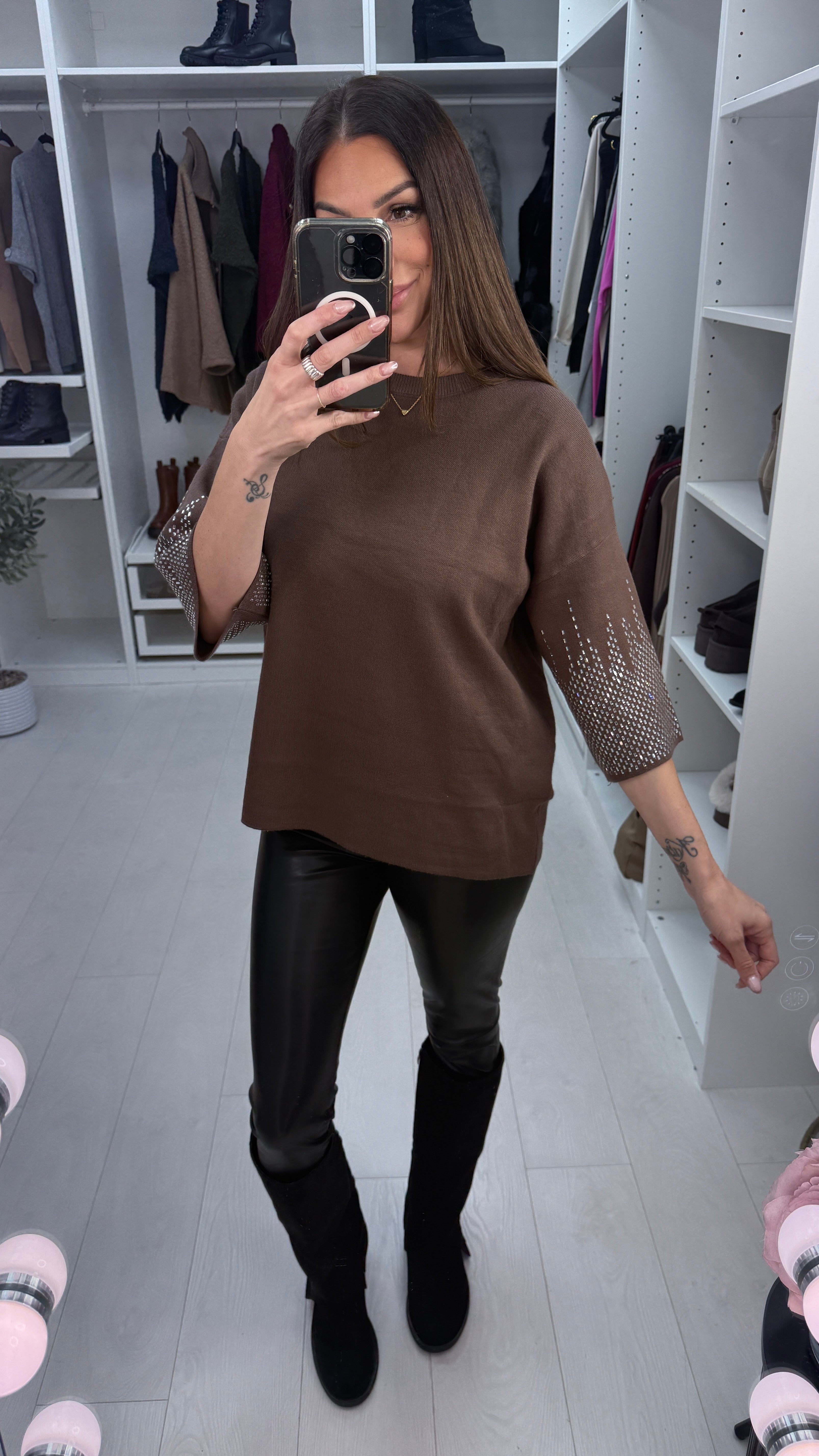 Abigail Embellished 3/4 Sleeve Knit Jumper