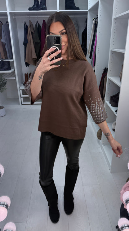 Abigail Embellished 3/4 Sleeve Knit Jumper