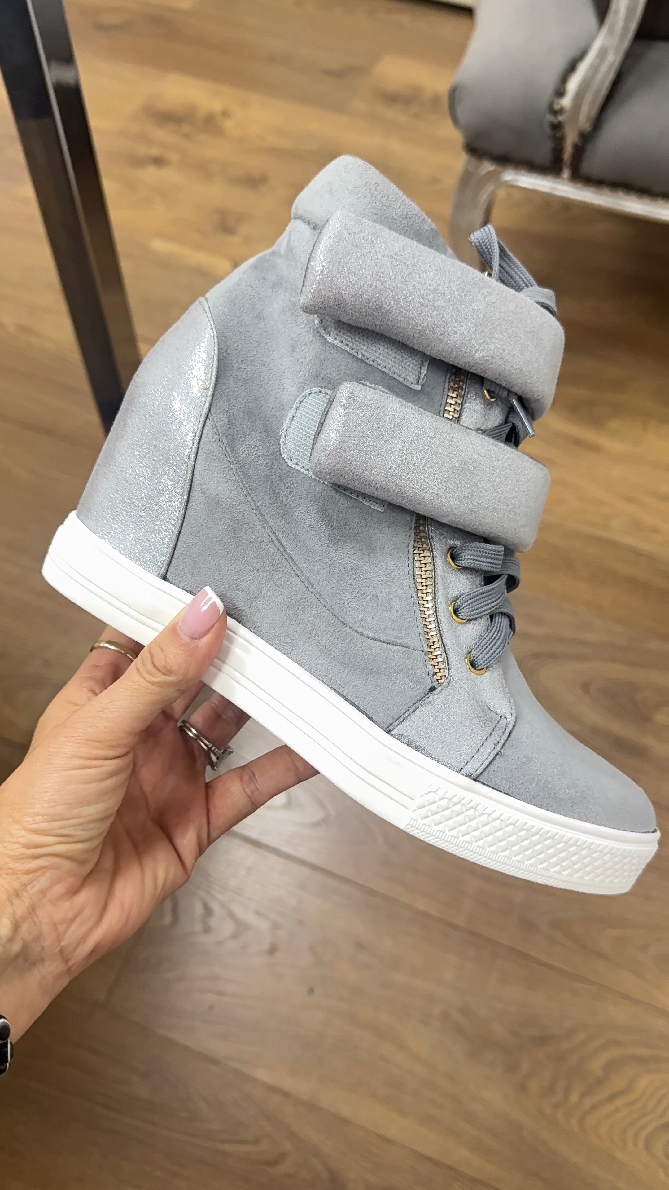 Safire Suede Metallic Detail Wedge Trainers