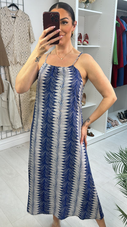 Elenora Abstract Print Strappy Midi Dress