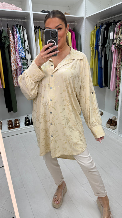 Kourtney Gold Floral Print Magic Longline Shirt