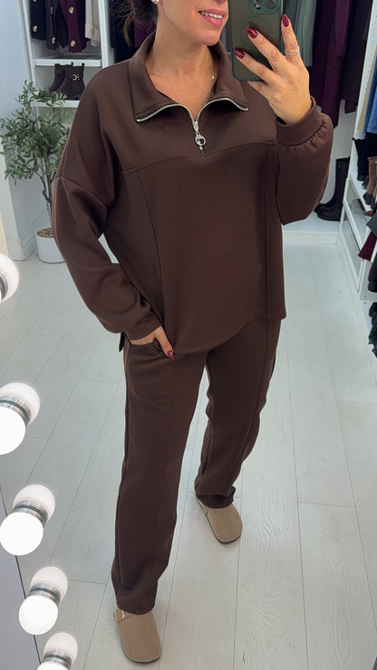 Tullah Plain Quarter Zip Loungewear Set