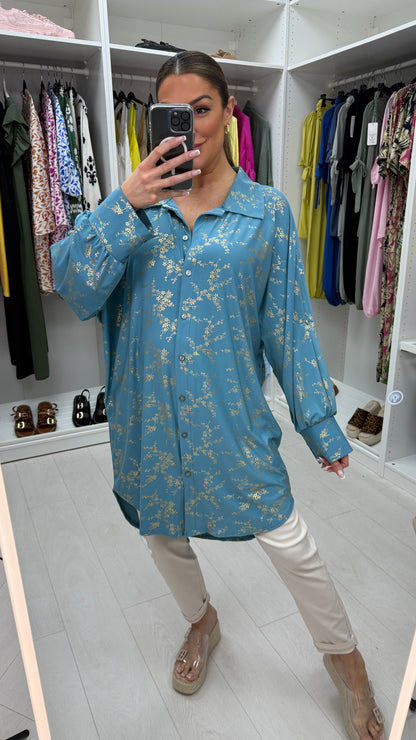 Kourtney Gold Floral Print Magic Longline Shirt